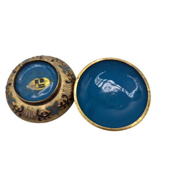 3" Vtg Chinese cloisonne enamel-on-gilt-brass round Trinket Box W Lid Flowers Bu - Picture 3 of 10